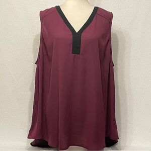 Torrid Burgundy Sleeveless V-Neck Blouse Plus Size 3X Black Trim Lightweight